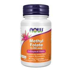 NOW Foods Methyl Folate 5000 mcg bottle front highlights active folate for daily wellness.