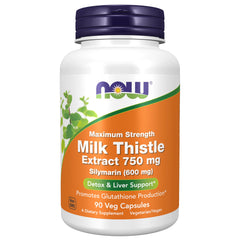 NOW Foods Milk Thistle bottle front shows maximum strength formula for liver support.