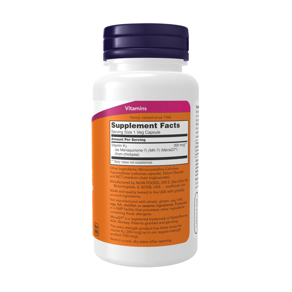 NOW Foods MK-7 capsules 120-count emphasize convenient daily supplementation