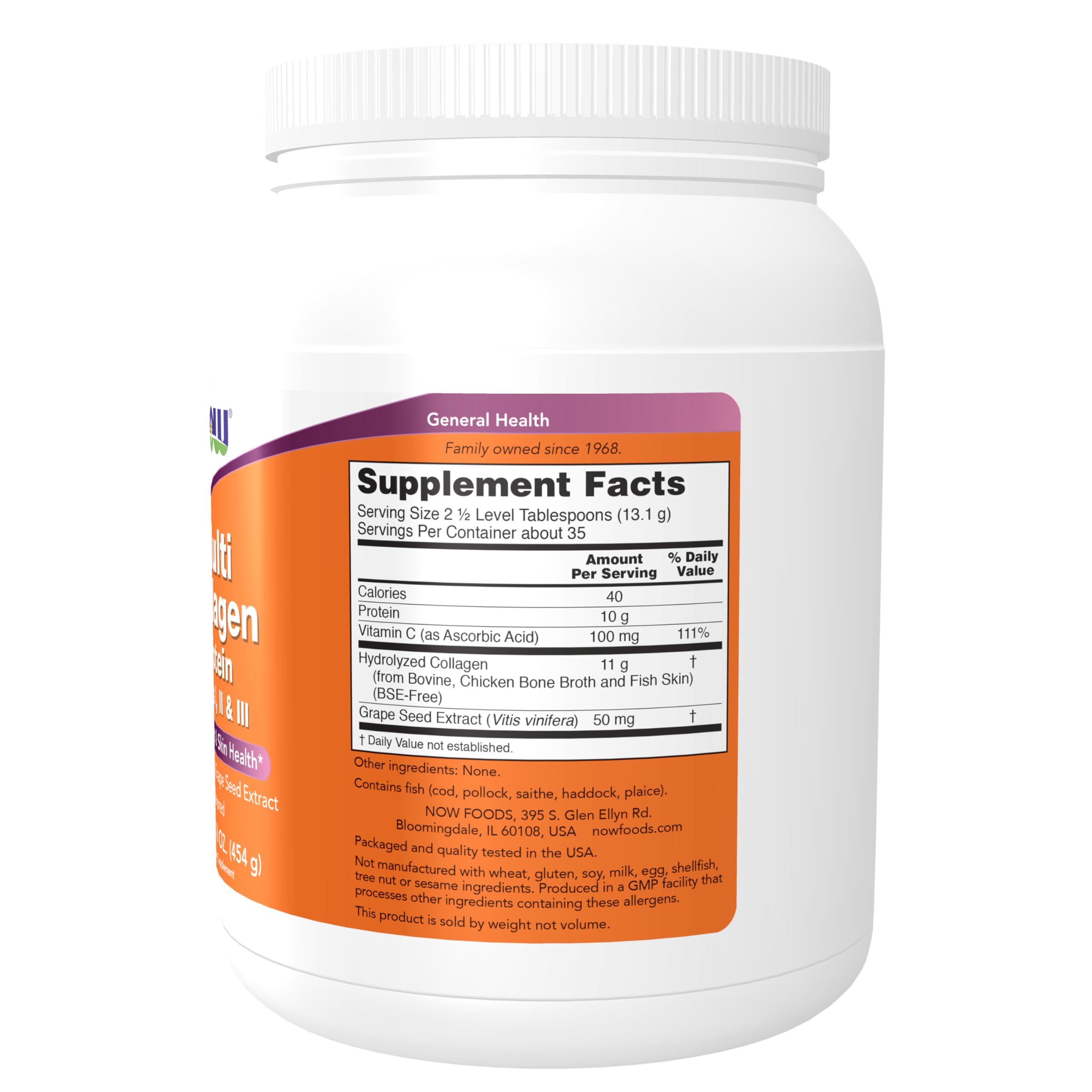 NOW Foods Multi Collagen powder jar ready to mix into drinks