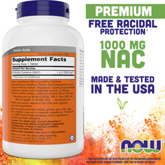 NOW Foods NAC bottle back label highlighting ingredients and vegan status
