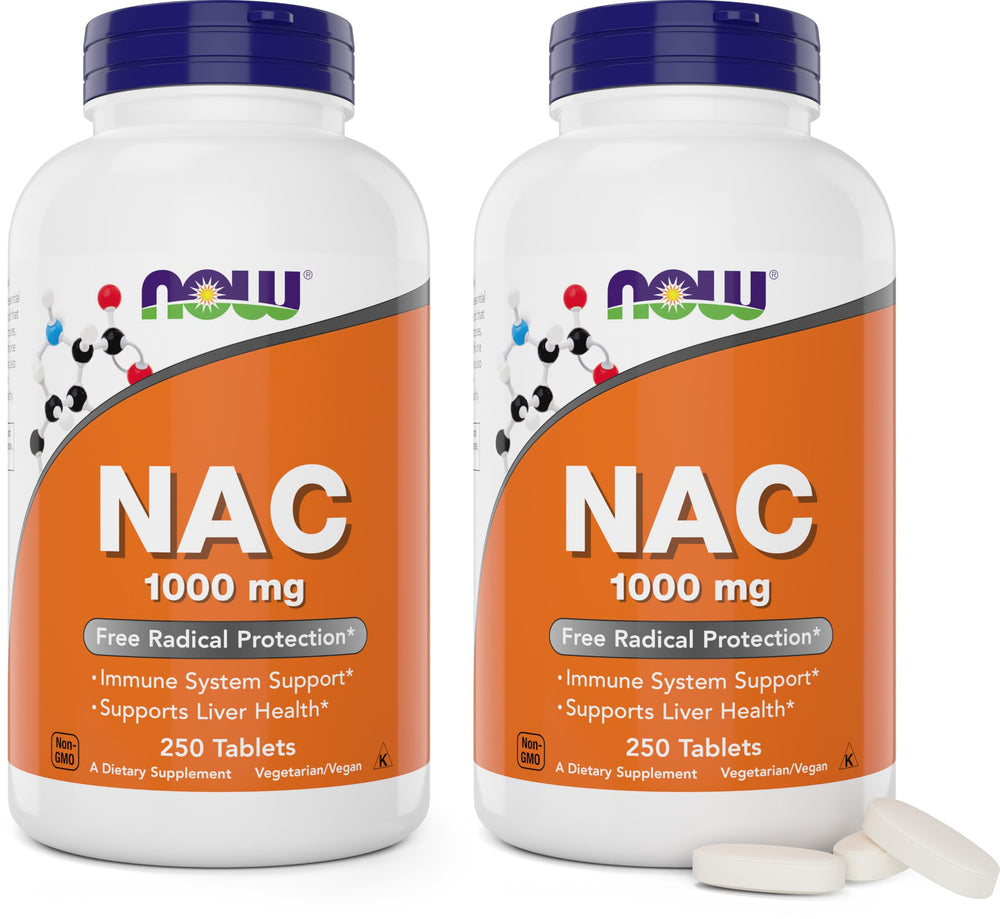NOW Foods NAC 1000 mg tablets bottle front showing 250-count pack for daily support