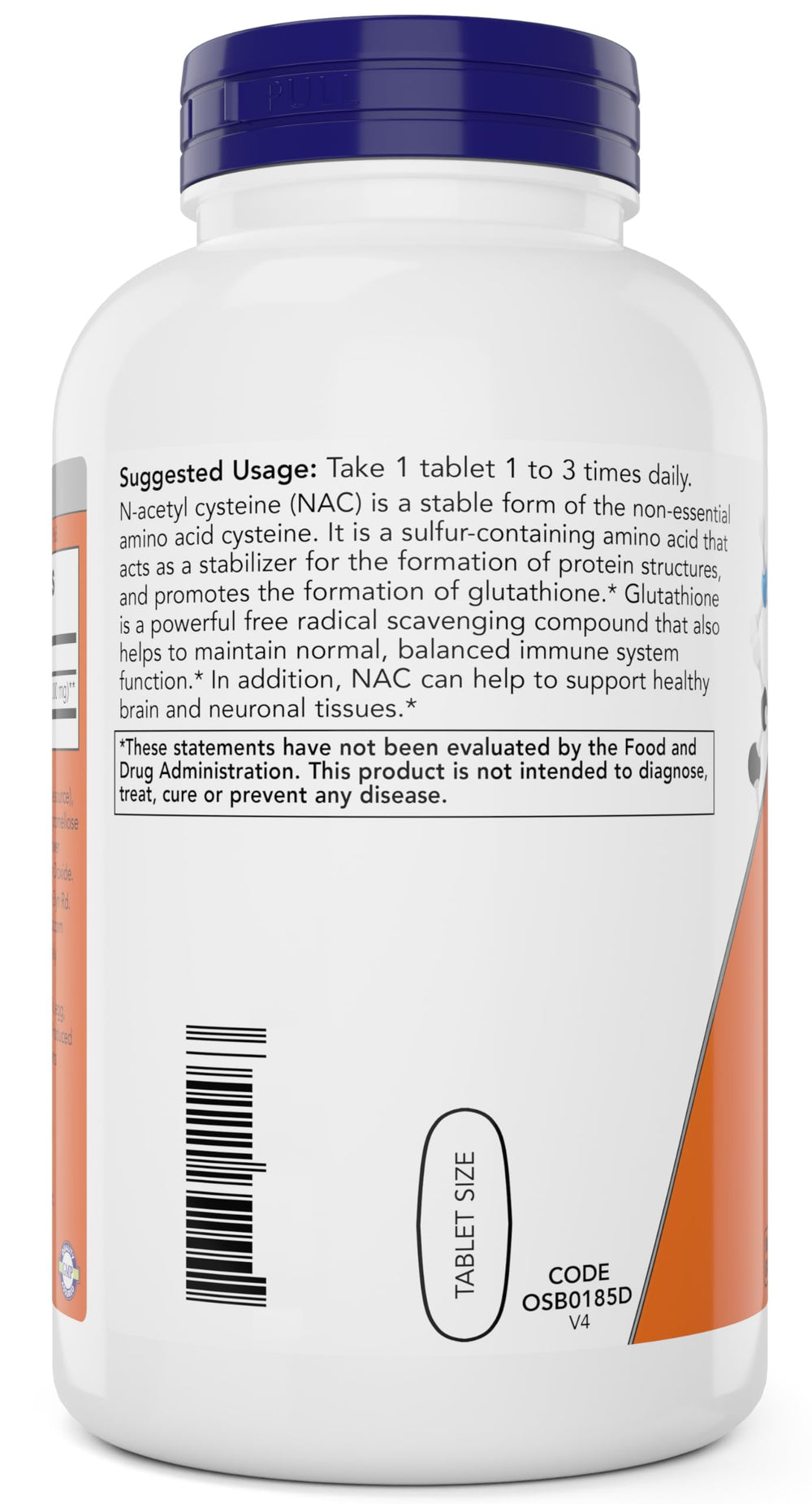 NOW Foods NAC tablets close-up showing tablet texture and 1000 mg dosage