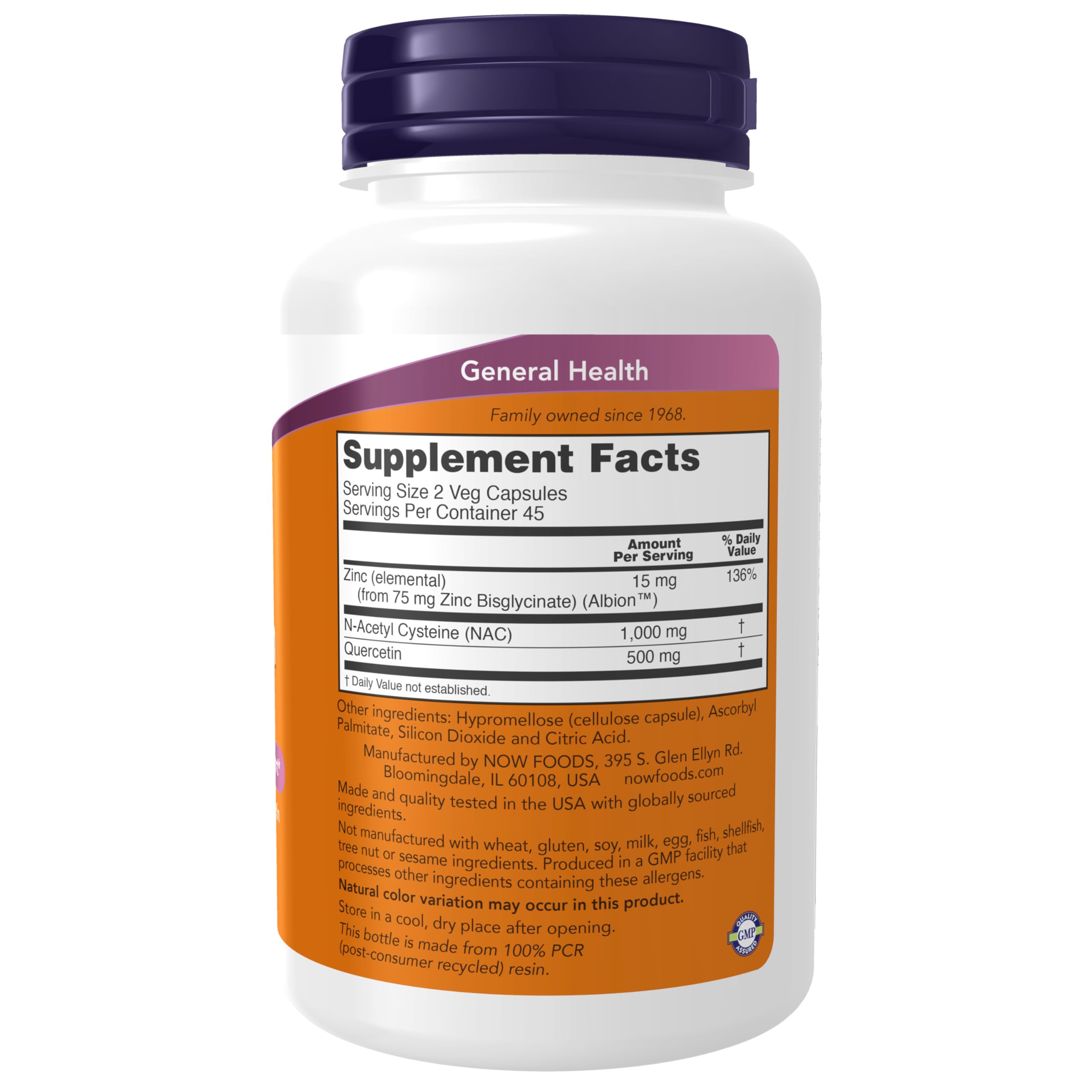 NOW Foods NAC Quercetin Zinc capsules illustrate antioxidant support for seasonal wellness