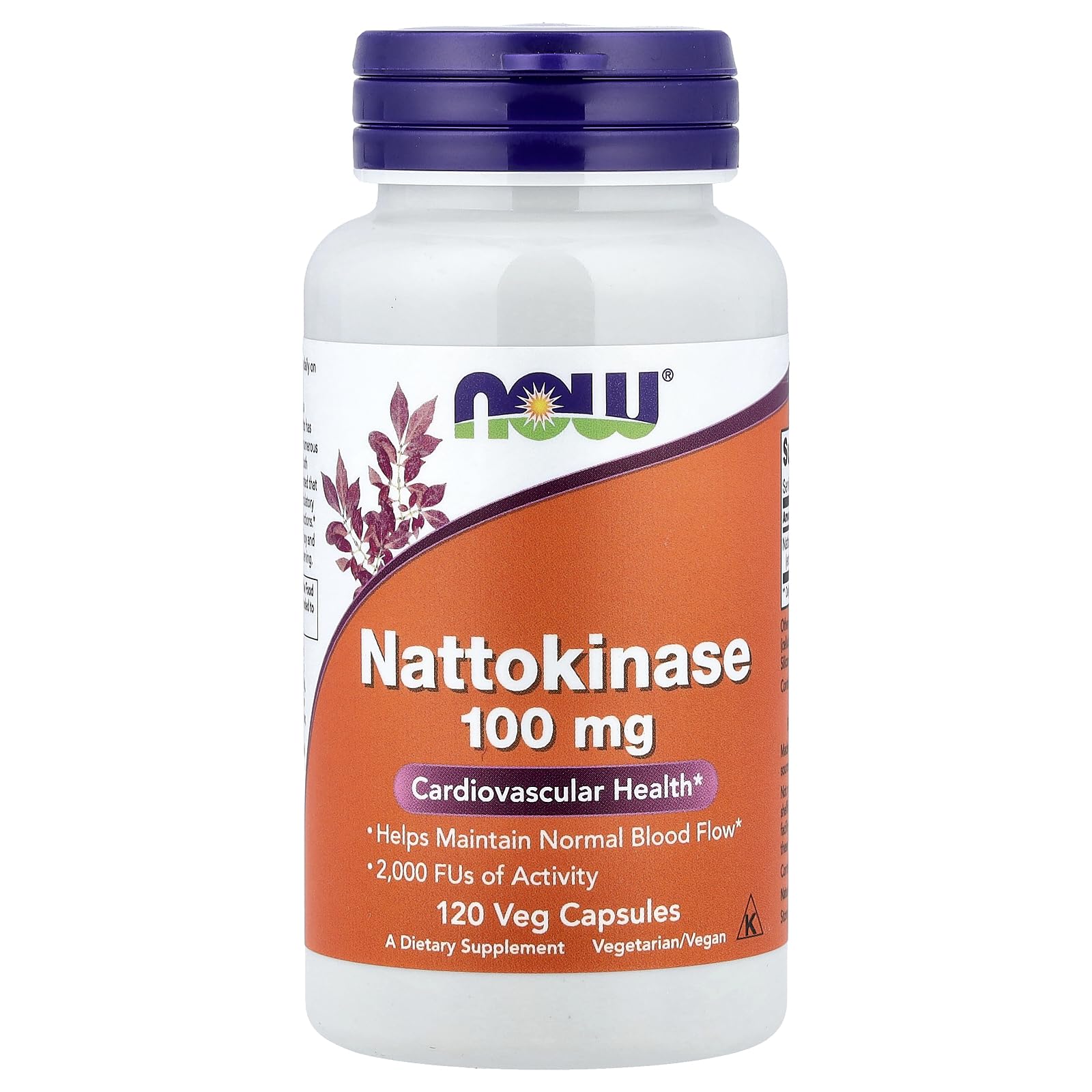 NOW Foods Nattokinase 100 mg bottle with label, clear ingredient overview for easy daily planning.