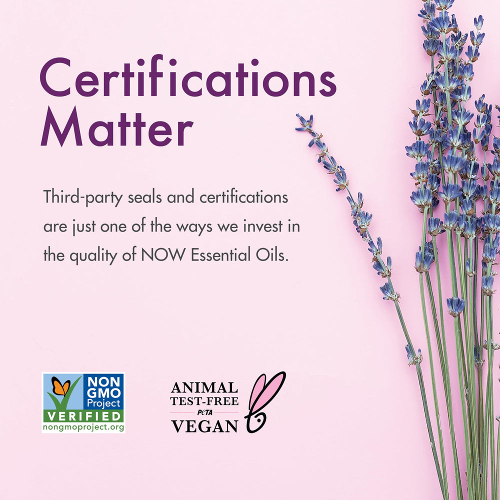 NOW Foods Naturally Loveable Oil Blend ingredients panel highlights citrus and floral notes