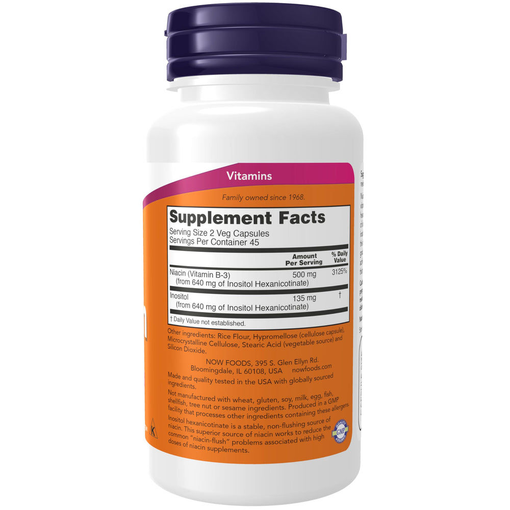 NOW Foods Niacin 250 mg capsules close-up showing capsules