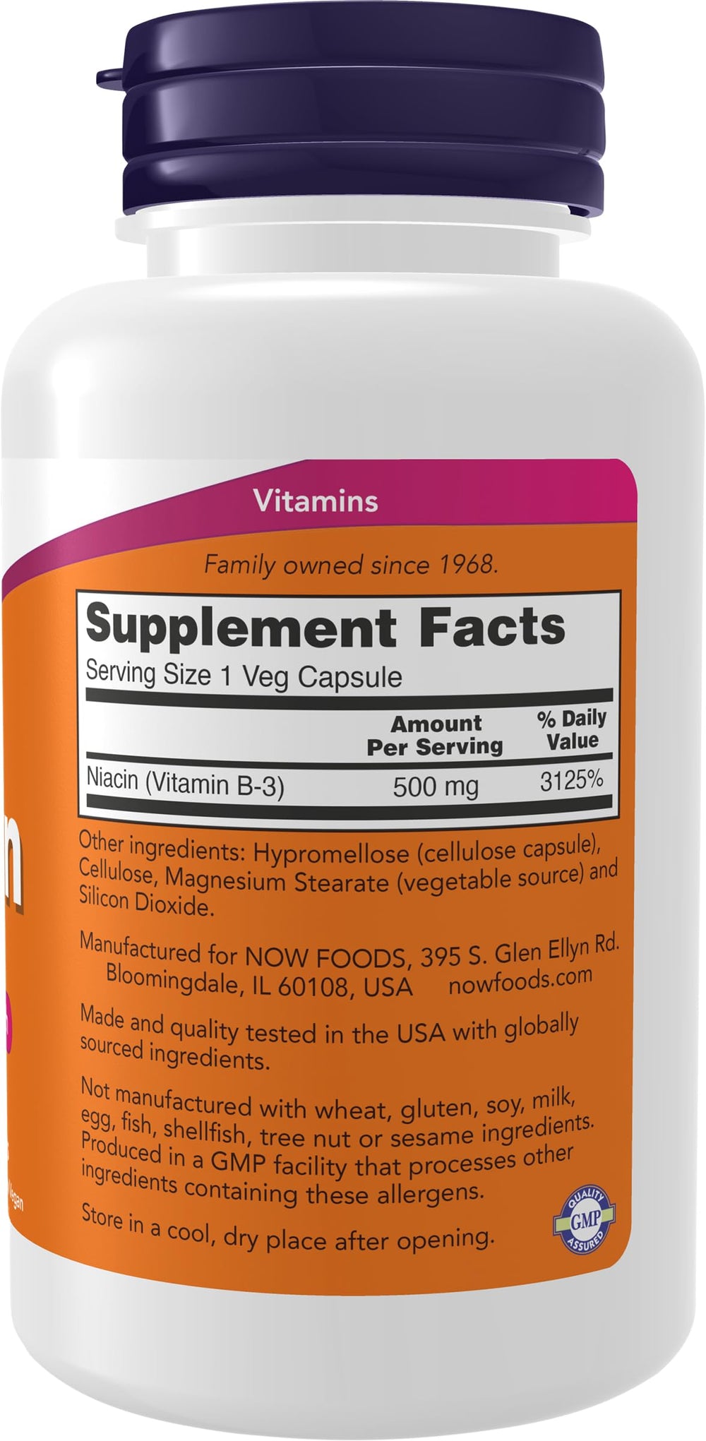 NOW Foods Niacin capsules close-up highlighting high potency