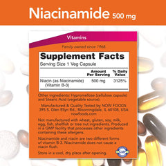 NOW Foods Niacinamide capsules close-up showing smooth texture