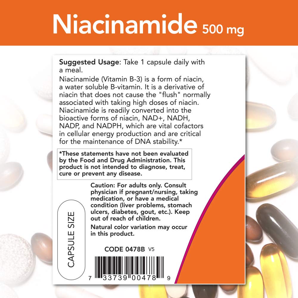 Three-pack NOW Foods Niacinamide display on retail shelf