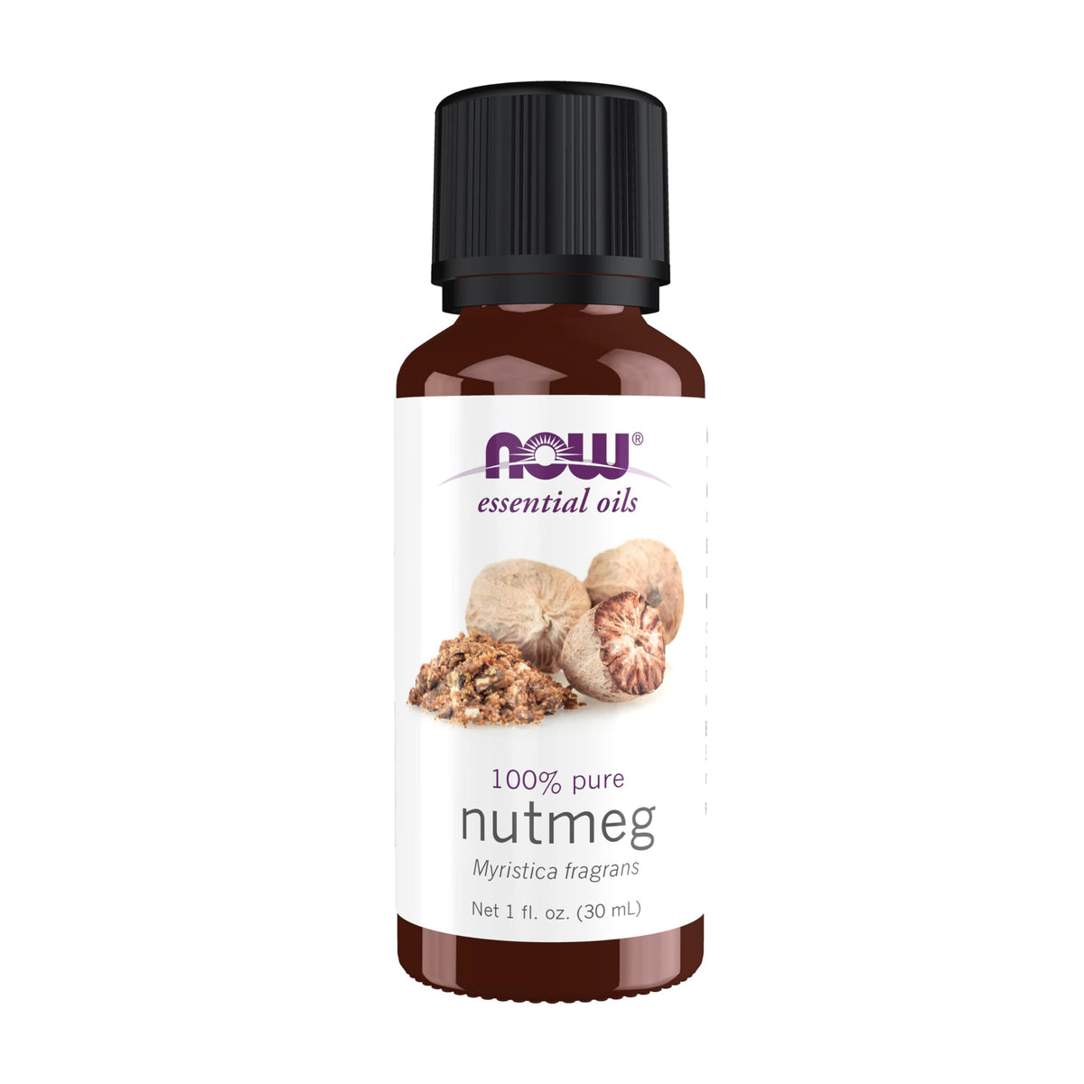 NOW Foods Nutmeg Oil bottle in diffuser setup for energizing aroma.