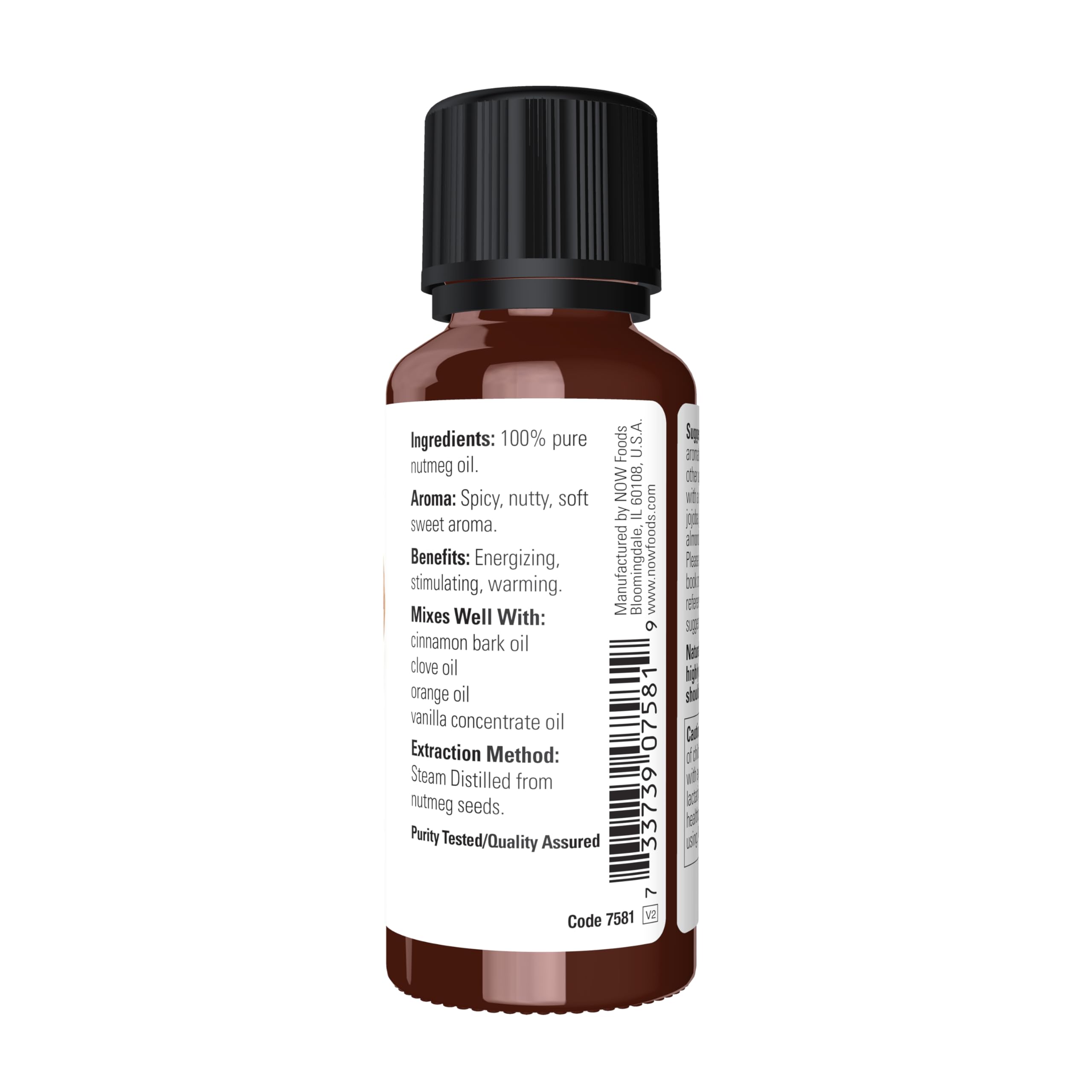 NOW Foods Nutmeg Oil steam distillation process close-up for purity.