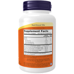 NOW Foods Omega 3-6-9 bottle label highlights a five-oil blend for skin support