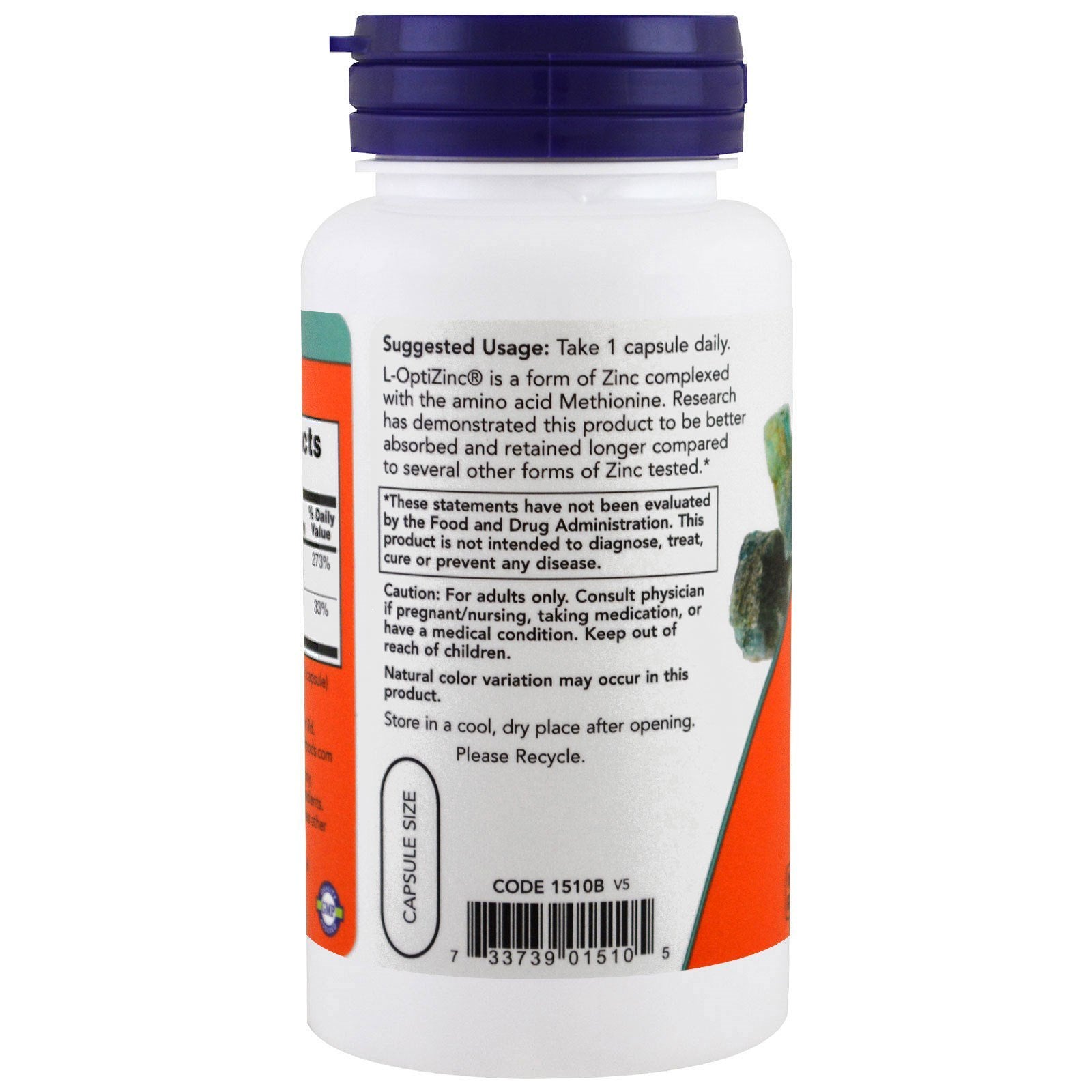 NOW Foods Opti L-zinc label closeup highlights copper balance for mineral support