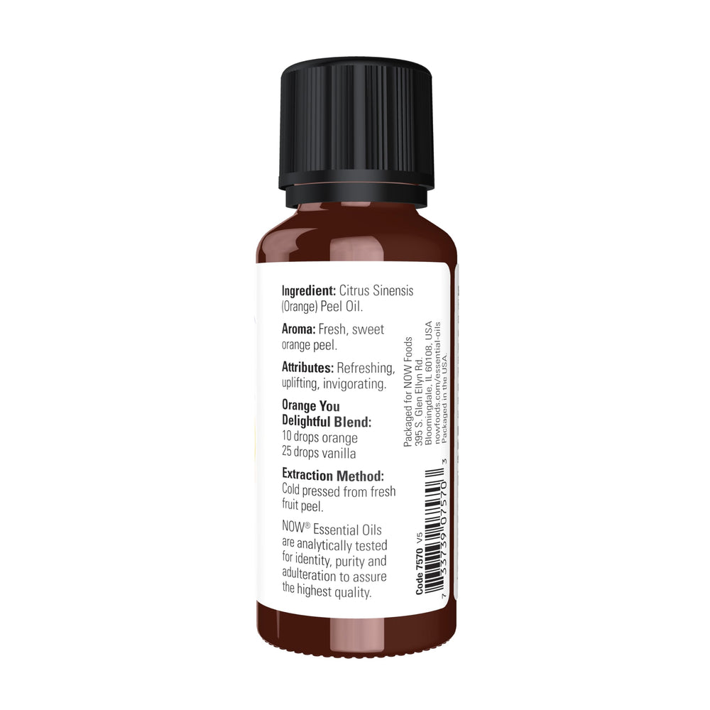 NOW Foods Orange Oil in diffuser releasing an energizing scent