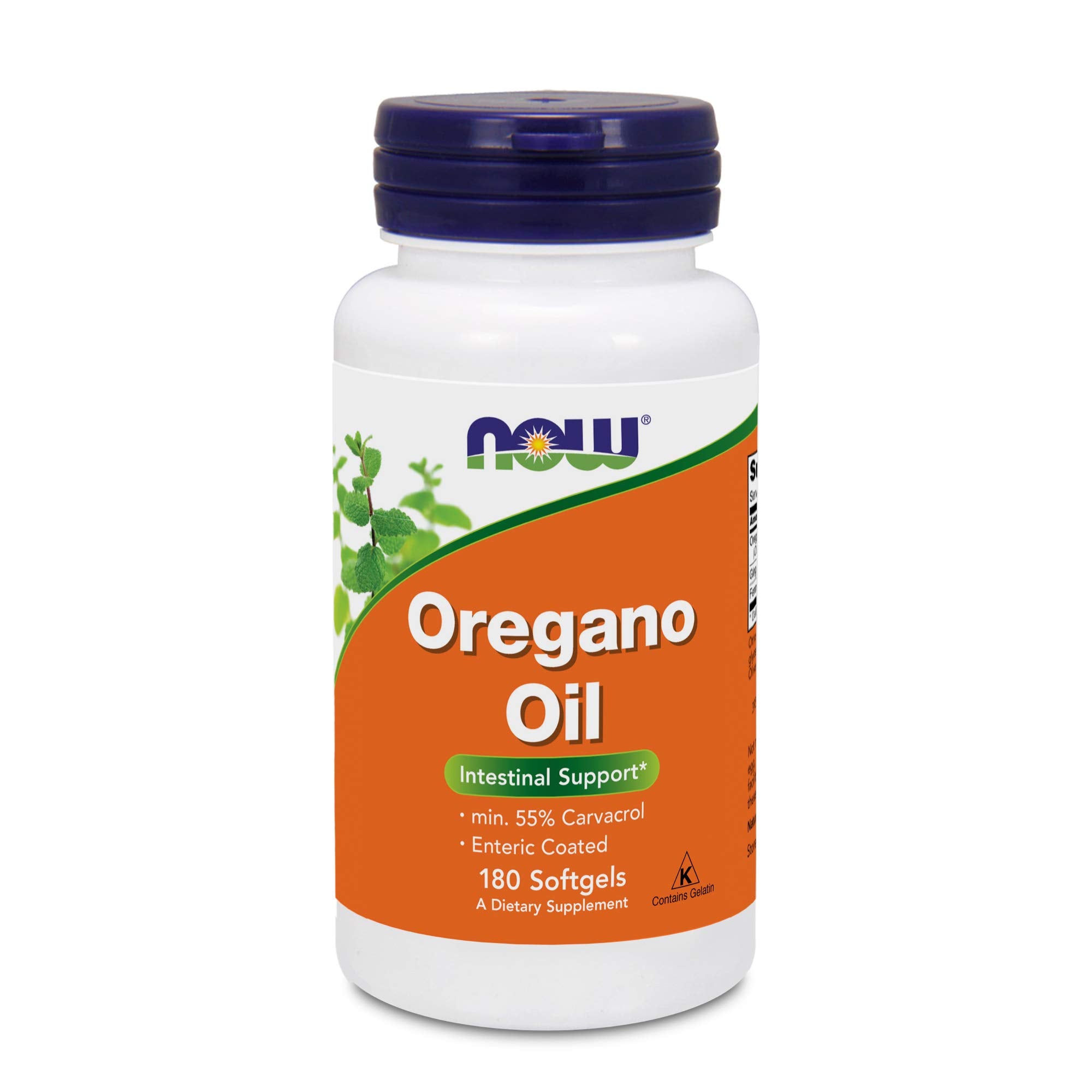 NOW Foods oregano oil bottle with front label highlighting digestive support
