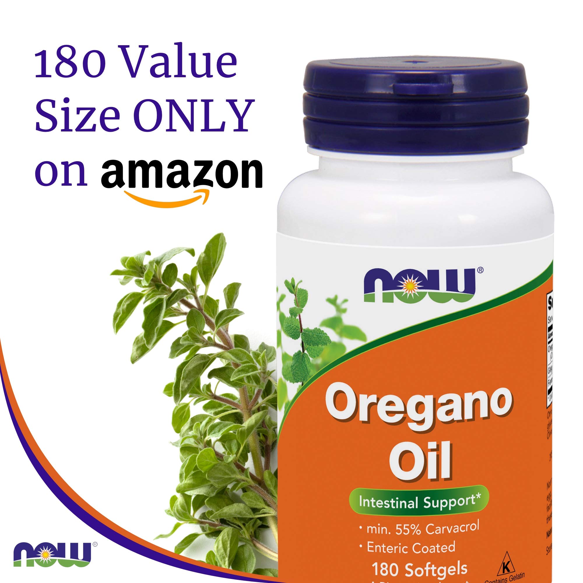 Carvacrol 55% detail on NOW Foods oregano oil label