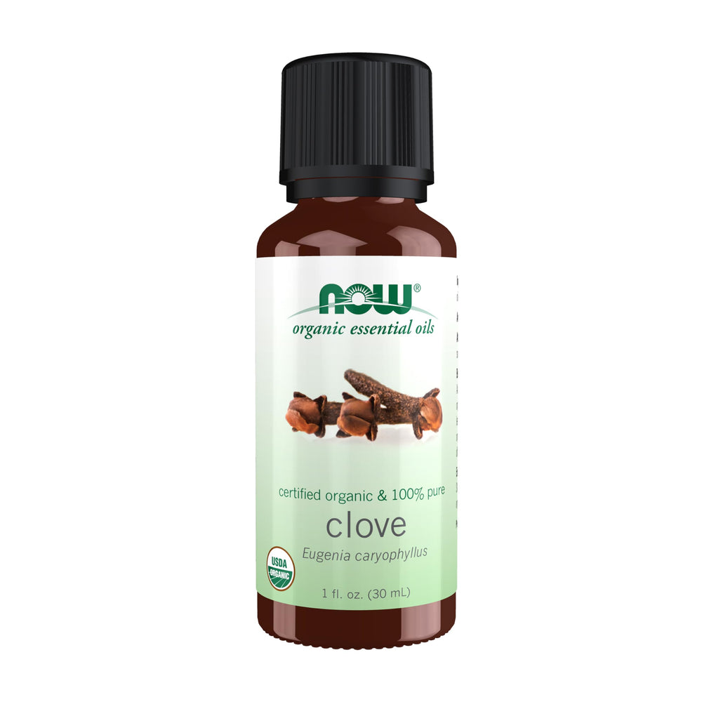 NOW Foods Organic Clove Oil bottle ready for pure aromatherapy use