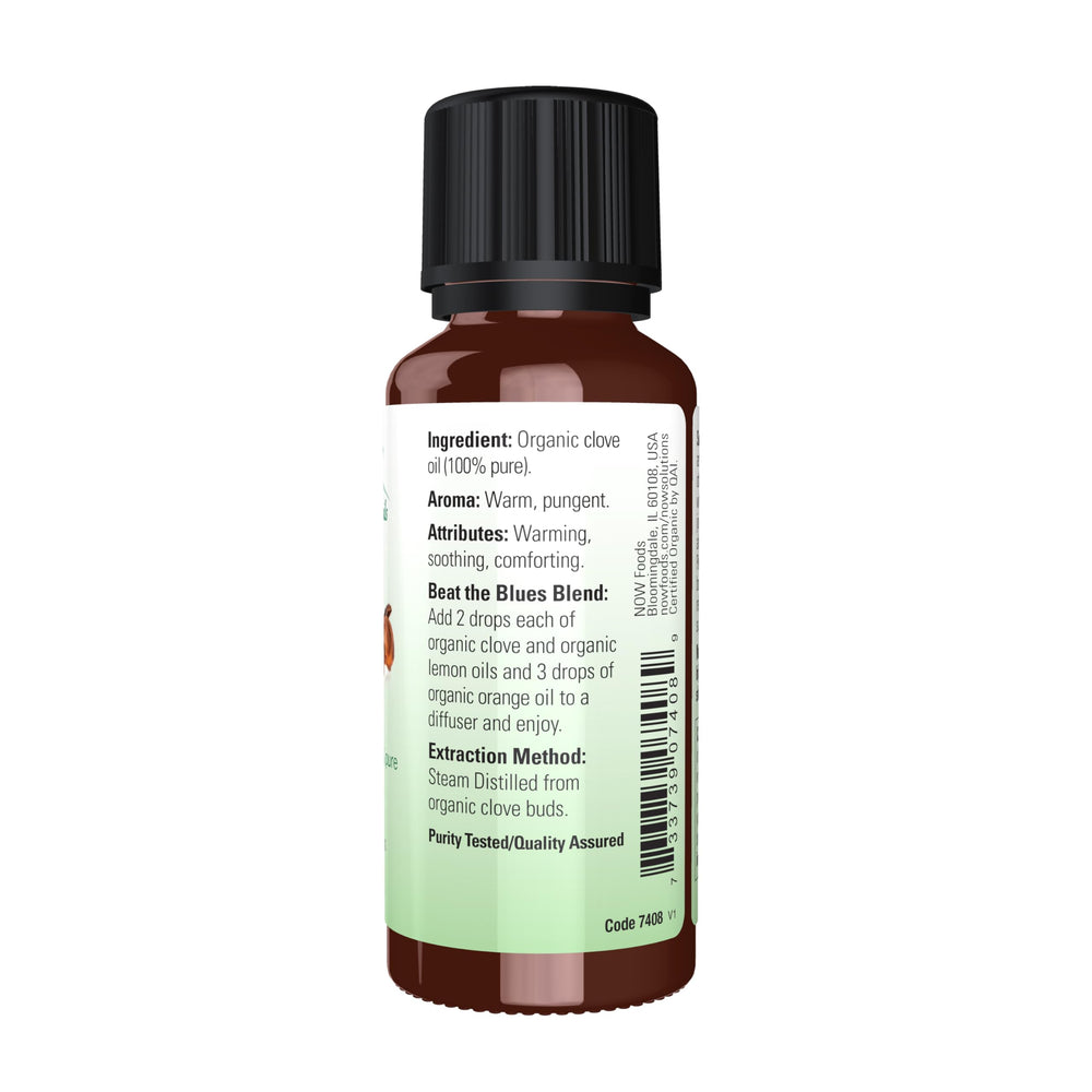 NOW Foods Organic Clove Oil diffuser-ready aroma enhances room ambiance with warmth