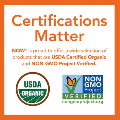 NOW Foods Organic Inulin Powder label highlighting organic, additive-free formula
