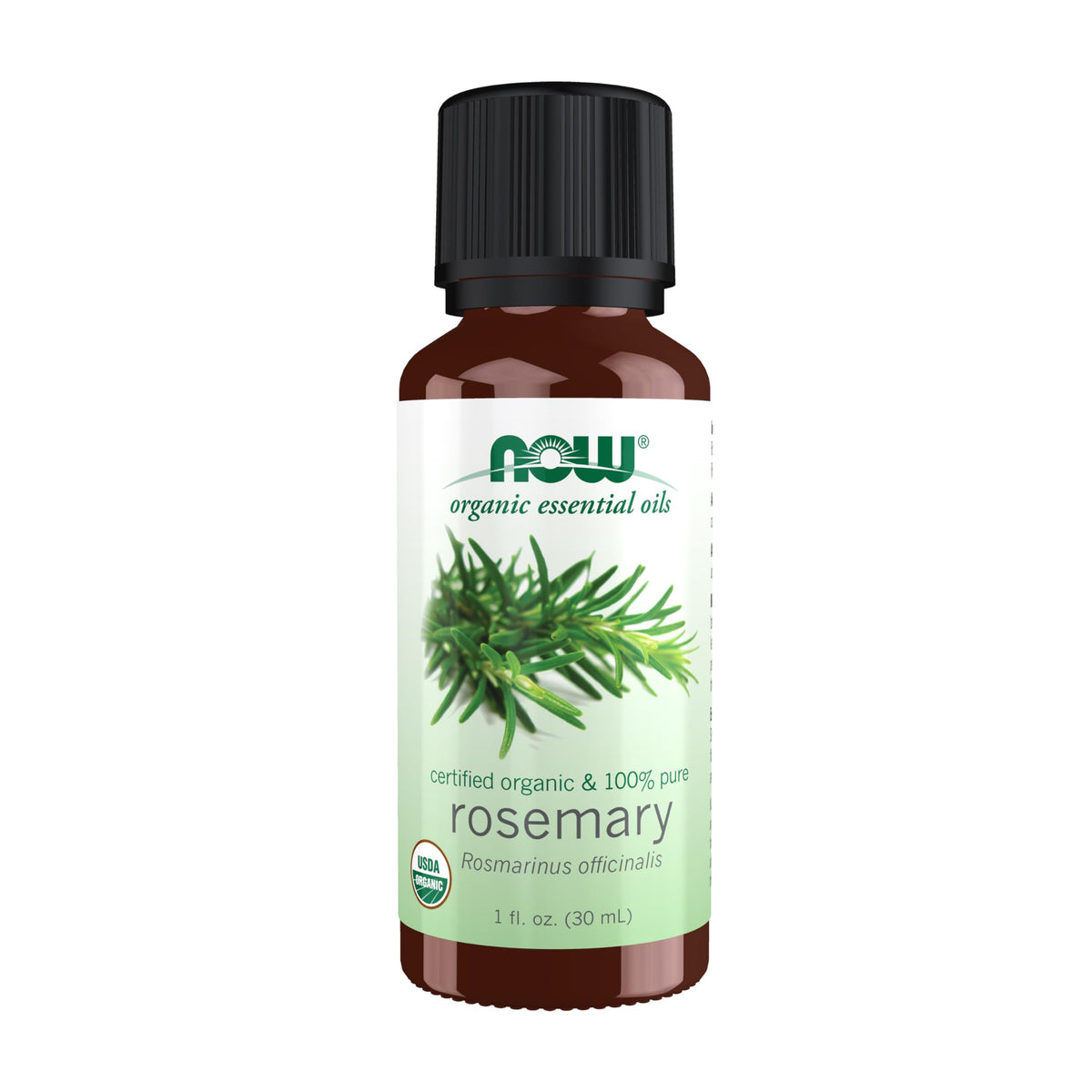NOW Foods Organic Rosemary Oil bottle view showing pure, uplifting aroma