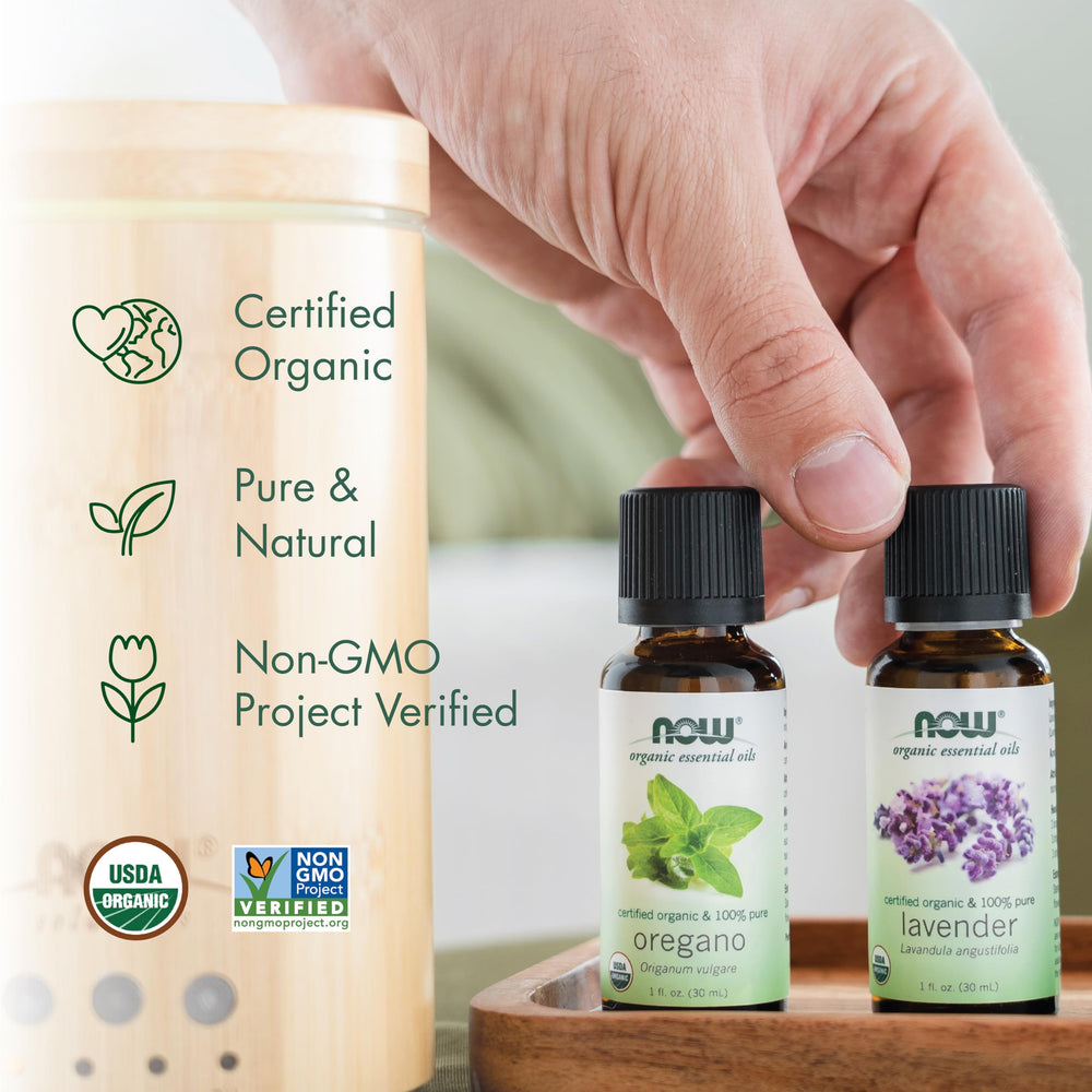 NOW Foods Organic Spearmint Oil ingredient label, organic sourcing.
