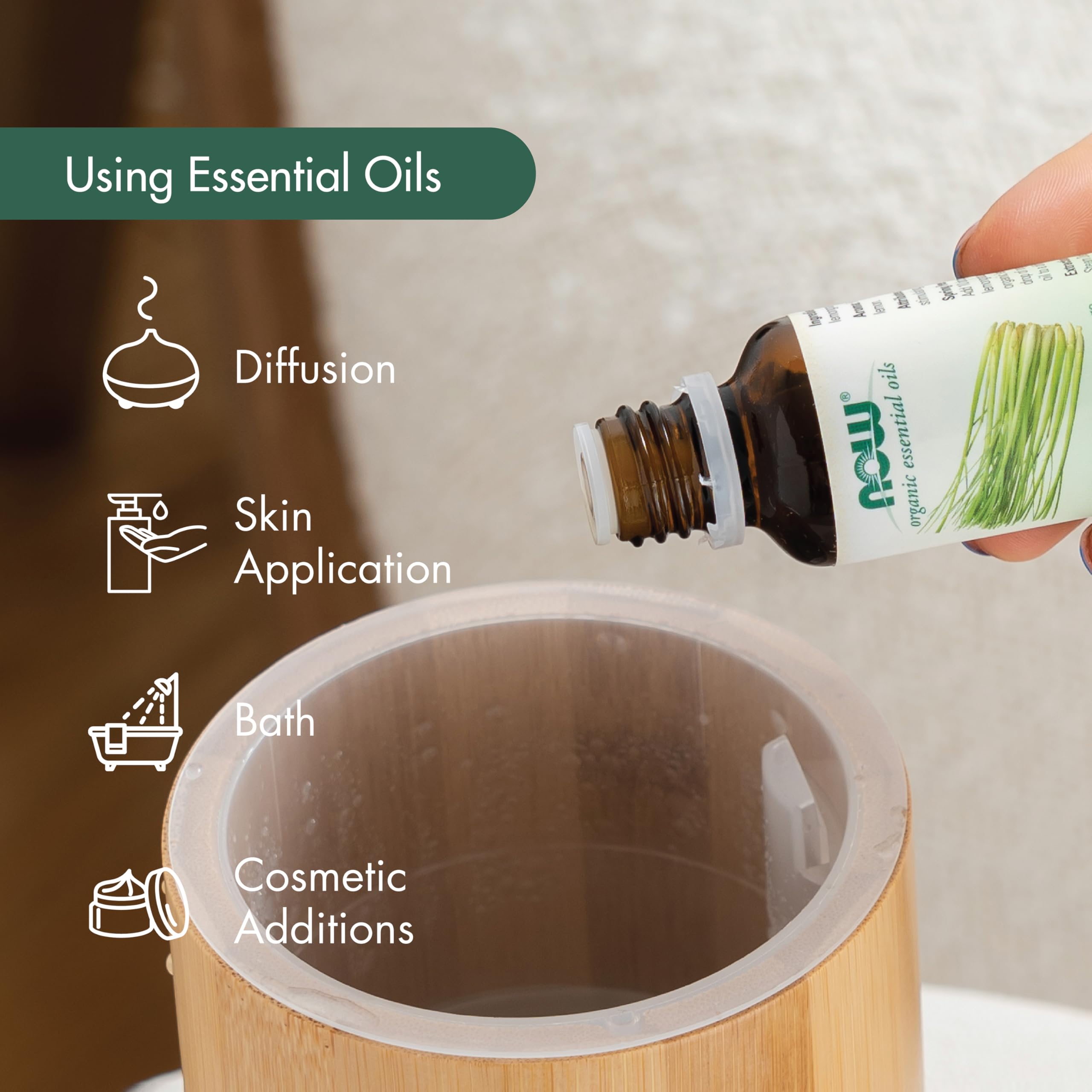 NOW Foods Organic Spearmint Oil steam-distilled label, highlighting purity.
