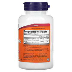 NOW Foods Pantothenic Acid 500mg bottle-label close-up highlights GMP quality