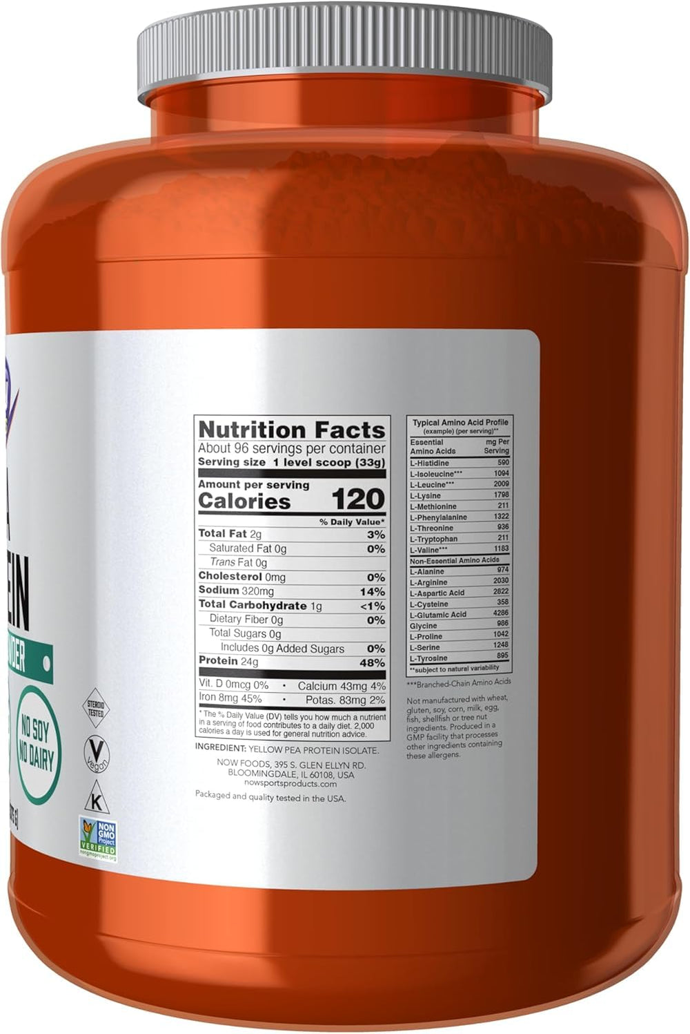 NOW Foods pea protein canister — easy pour for shakes.