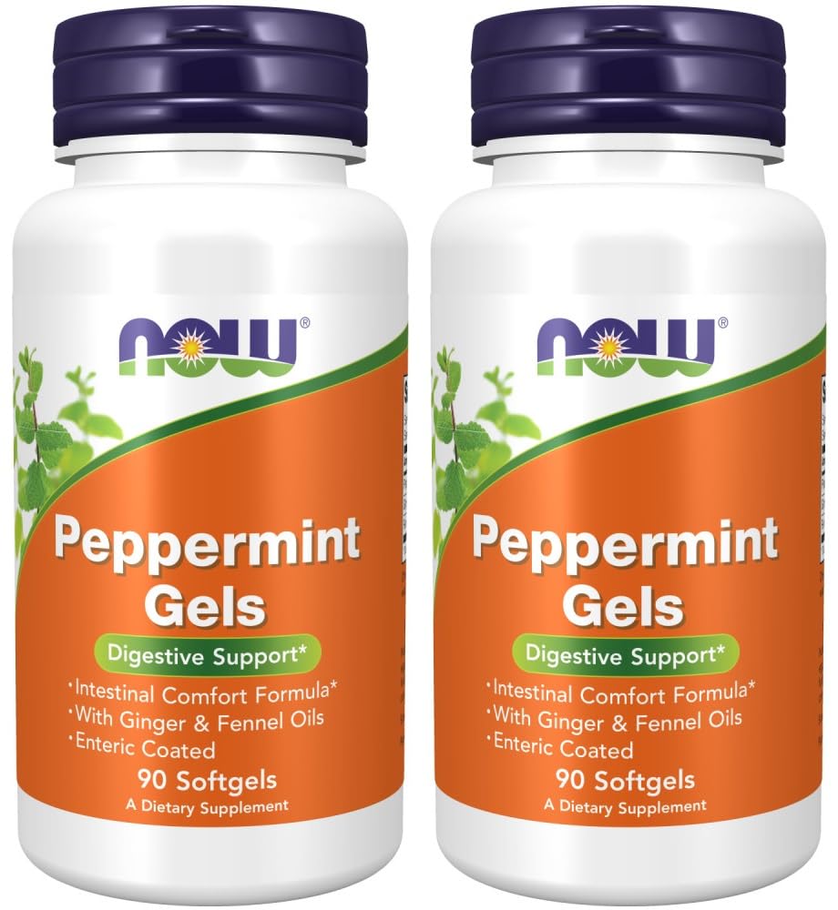 NOW Foods Peppermint Gels with enteric coating bottle supports comfortable digestion.