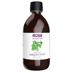 NOW Foods Peppermint Oil bottle label showcases purity and natural aroma for everyday use