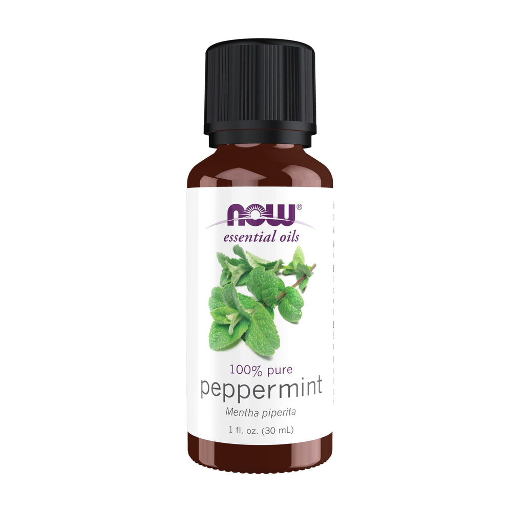 NOW Foods Peppermint Oil bottle pour for refreshing aromatherapy sessions