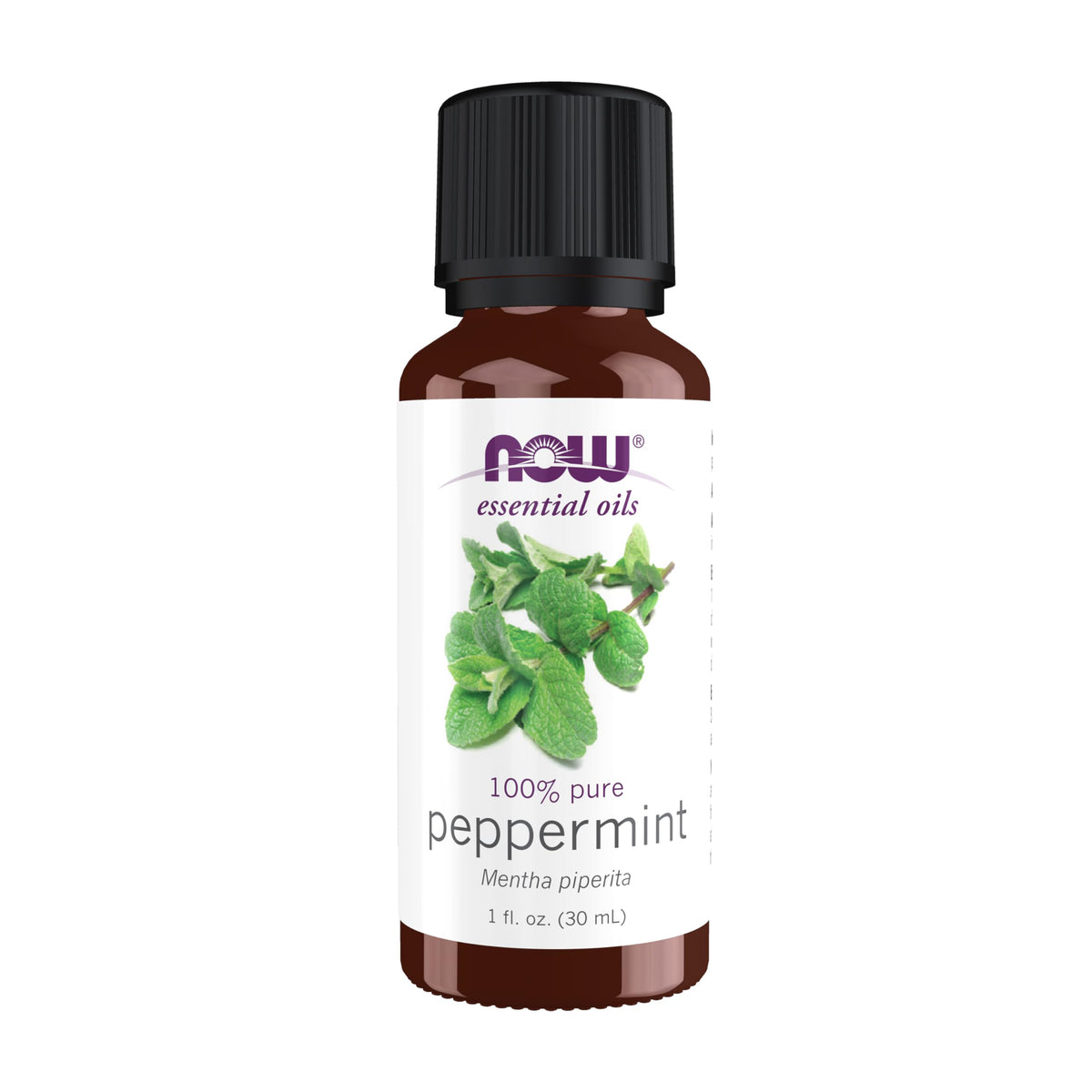 NOW Foods Peppermint Oil bottle pour for refreshing aromatherapy sessions