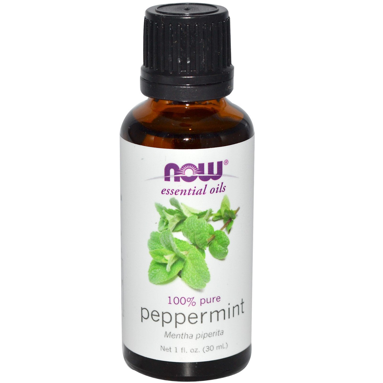 NOW Foods peppermint oil bottle for refreshing aroma and versatile diffusing.