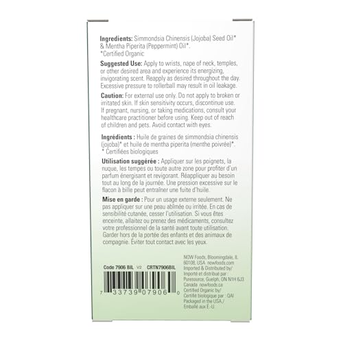 NOW Foods Peppermint Roll-On applicator closeup highlighting easy, mess-free application.
