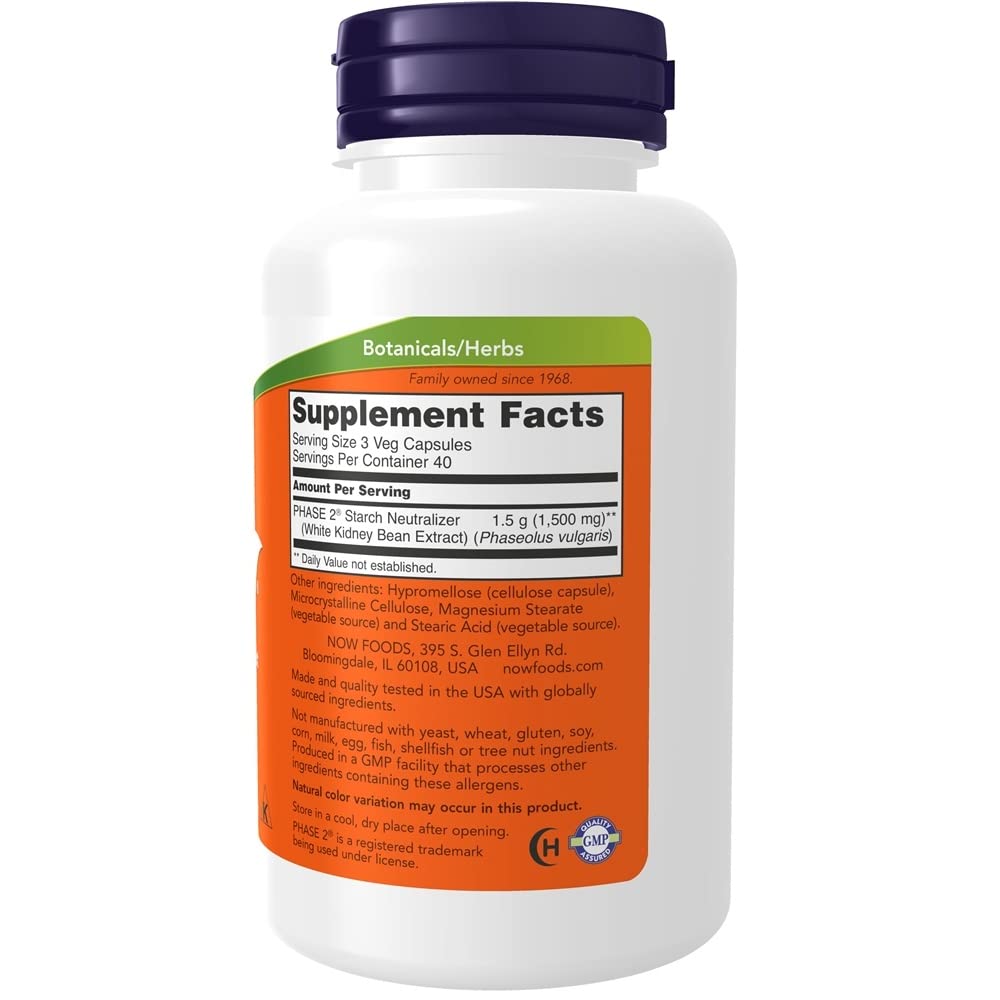 NOW Foods Phase-2 vegi caps close-up suggesting carb control with meals