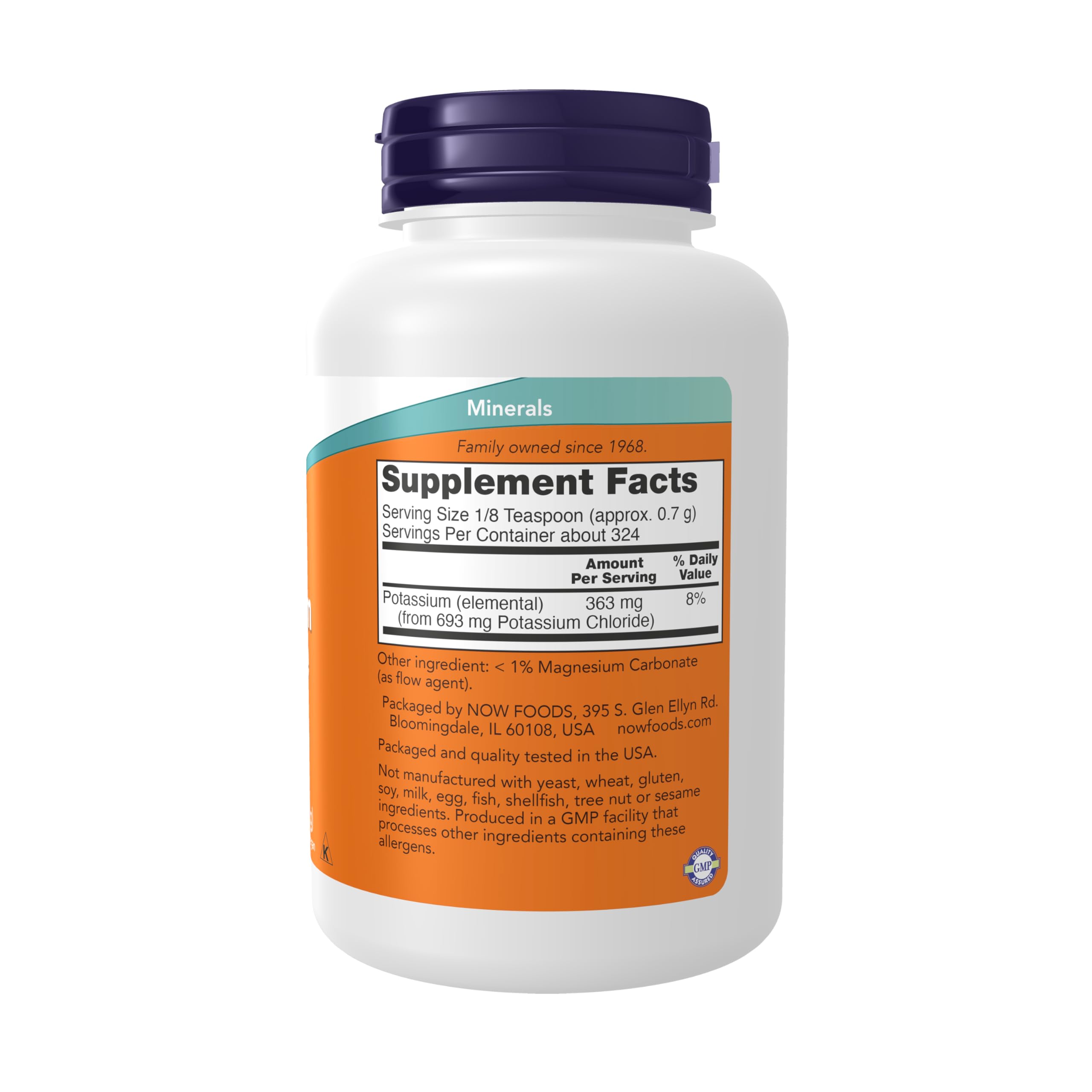 NOW Foods Potassium Chloride Powder measuring spoon; easy 1/8 teaspoon servings.