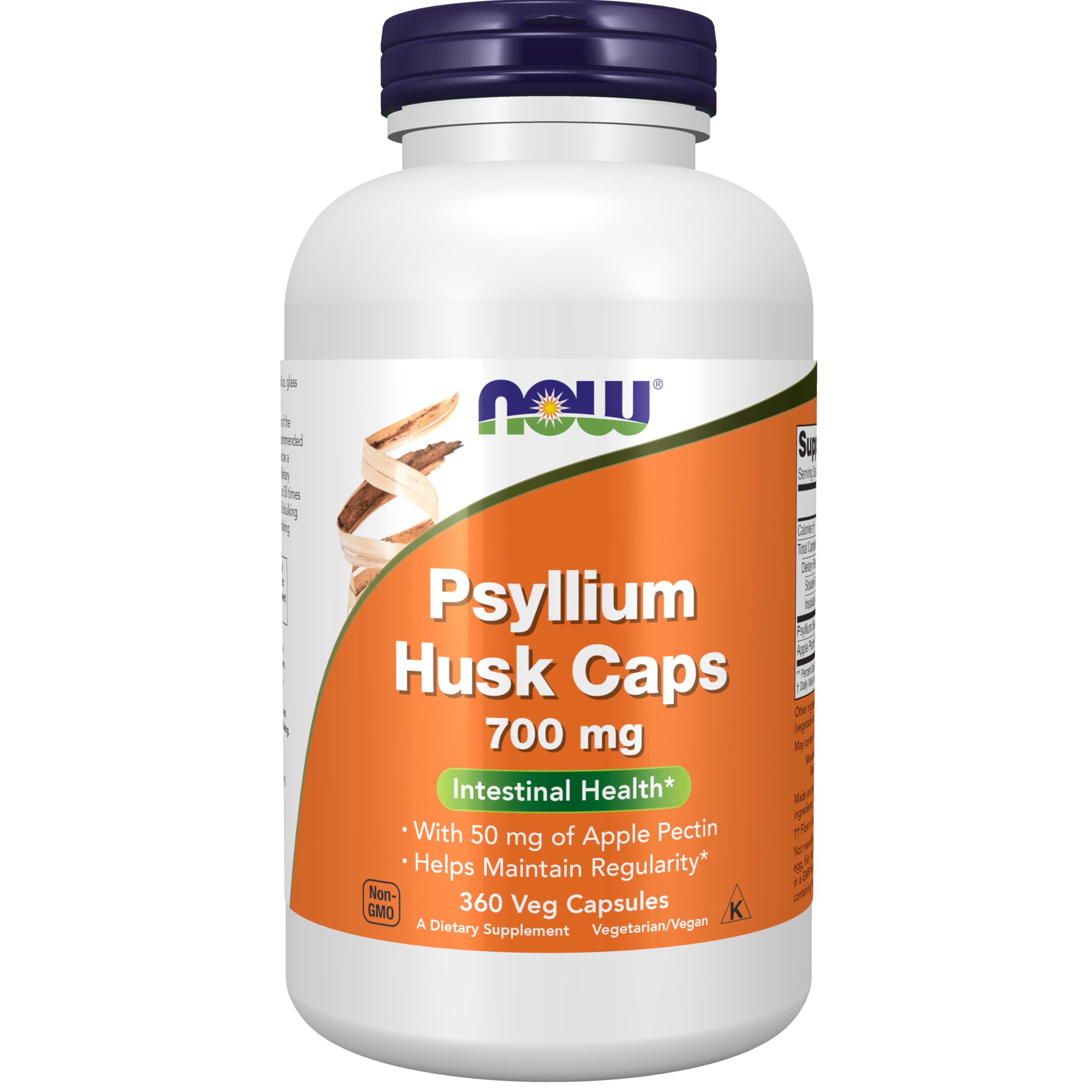 NOW Foods Psyllium Husk Caps 700mg bottle supports daily fiber for regularity.