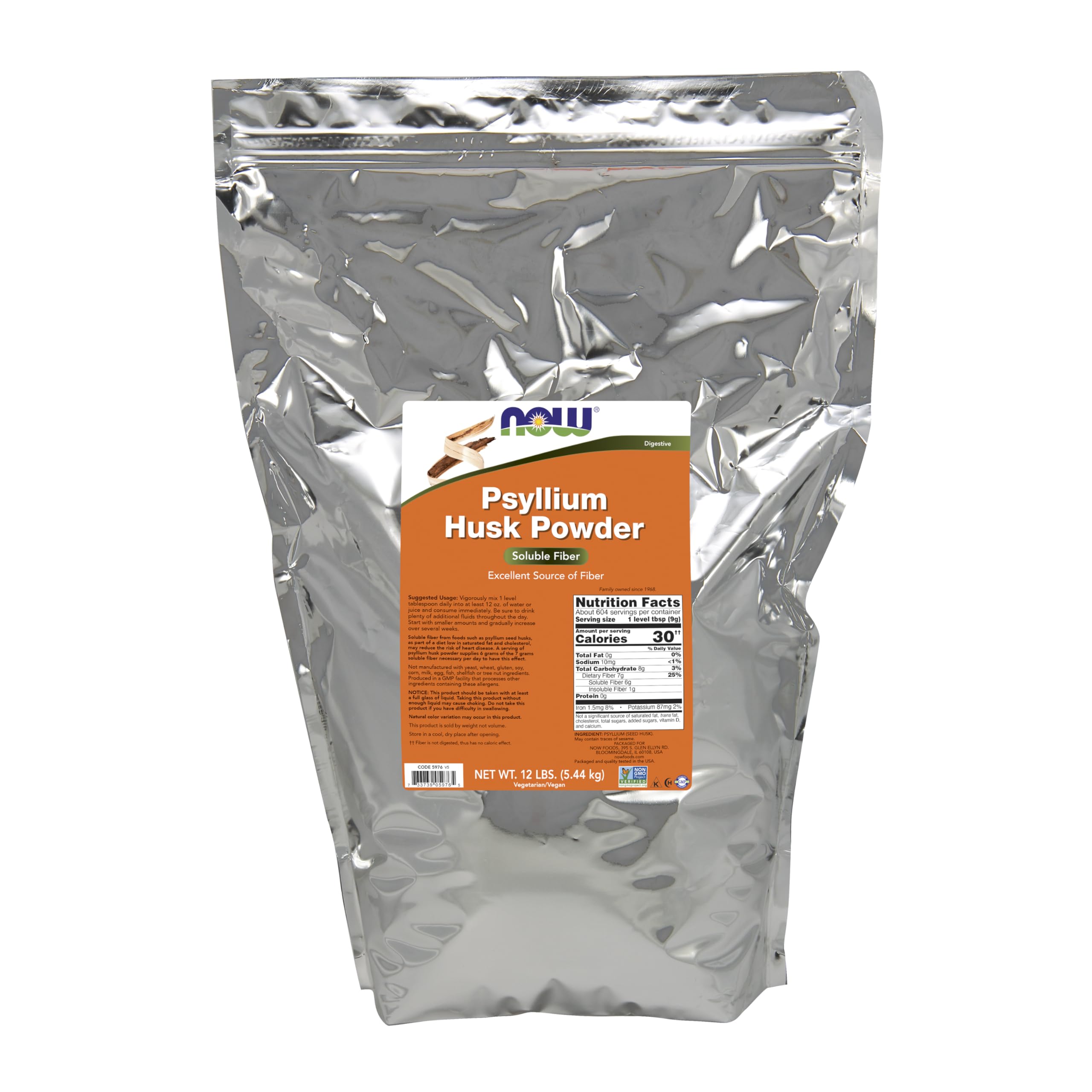 NOW Foods Psyllium Husk Powder bottle shows soluble fiber support for daily health.