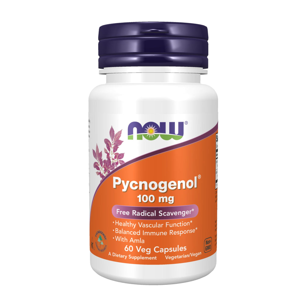 NOW Foods Pycnogenol 100 mg with Amla bottle for daily vascular support