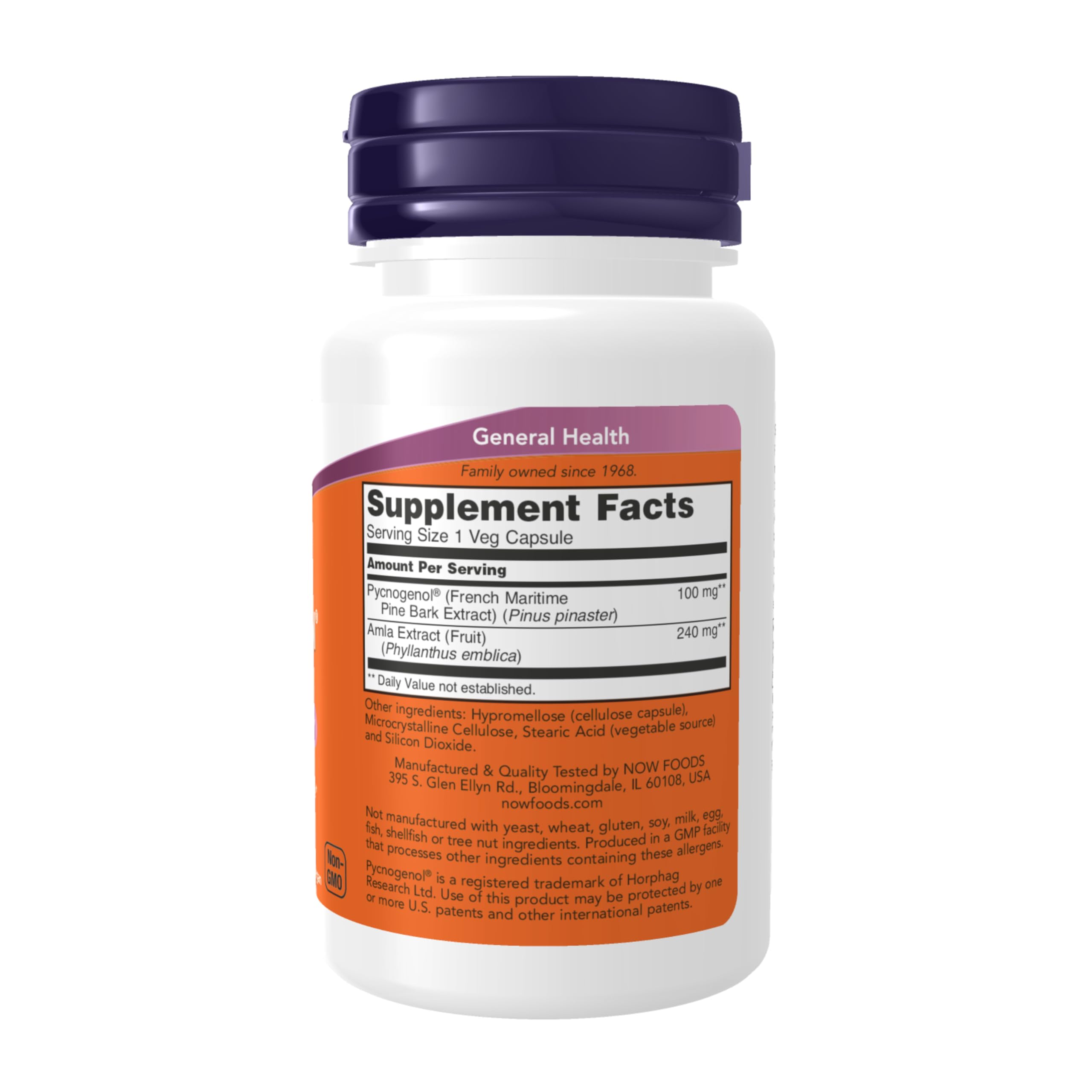 NOW Foods Pycnogenol 100 mg with Amla capsules close-up for immune balance