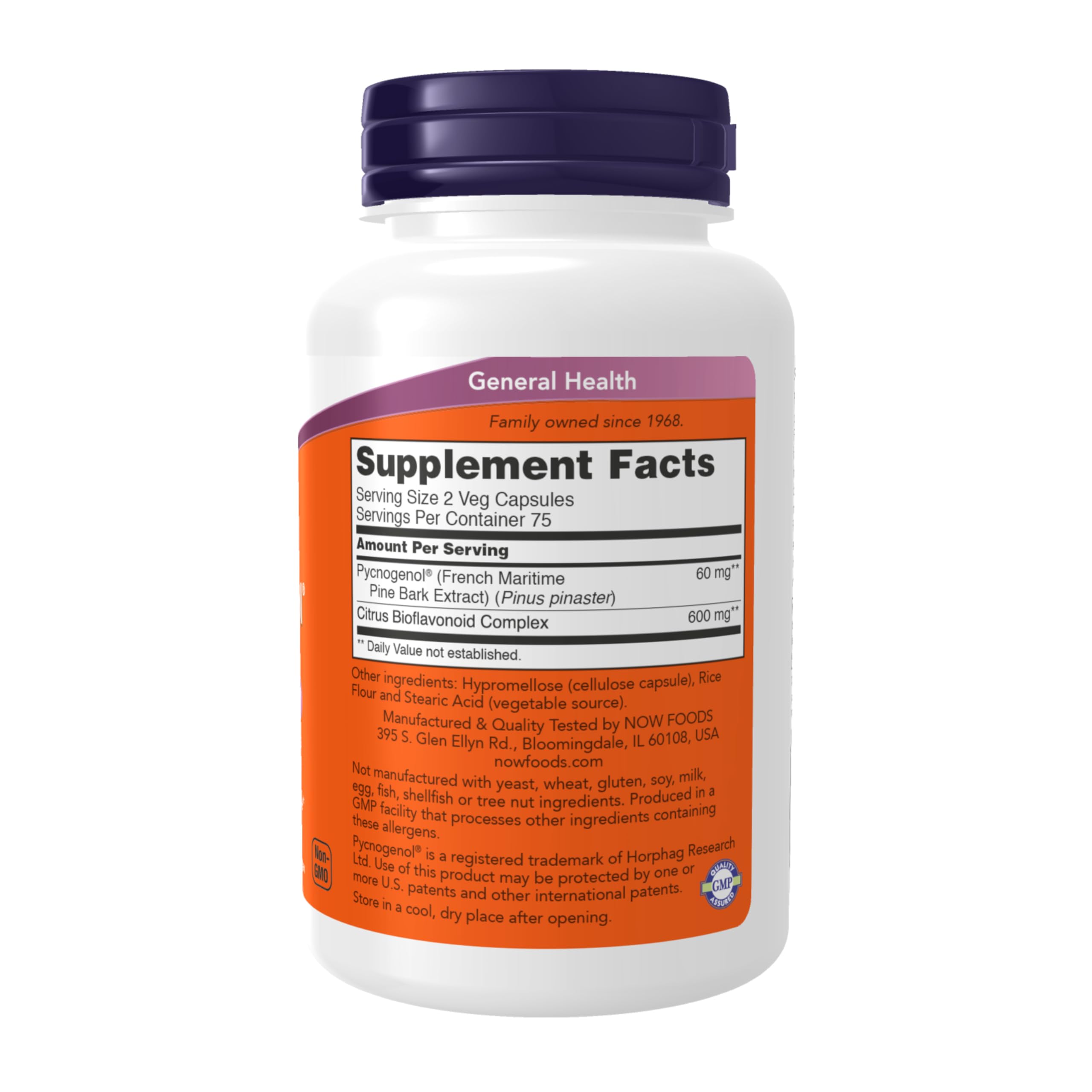 NOW Foods Pycnogenol capsules in bottle suggest antioxidant action and immune balance.