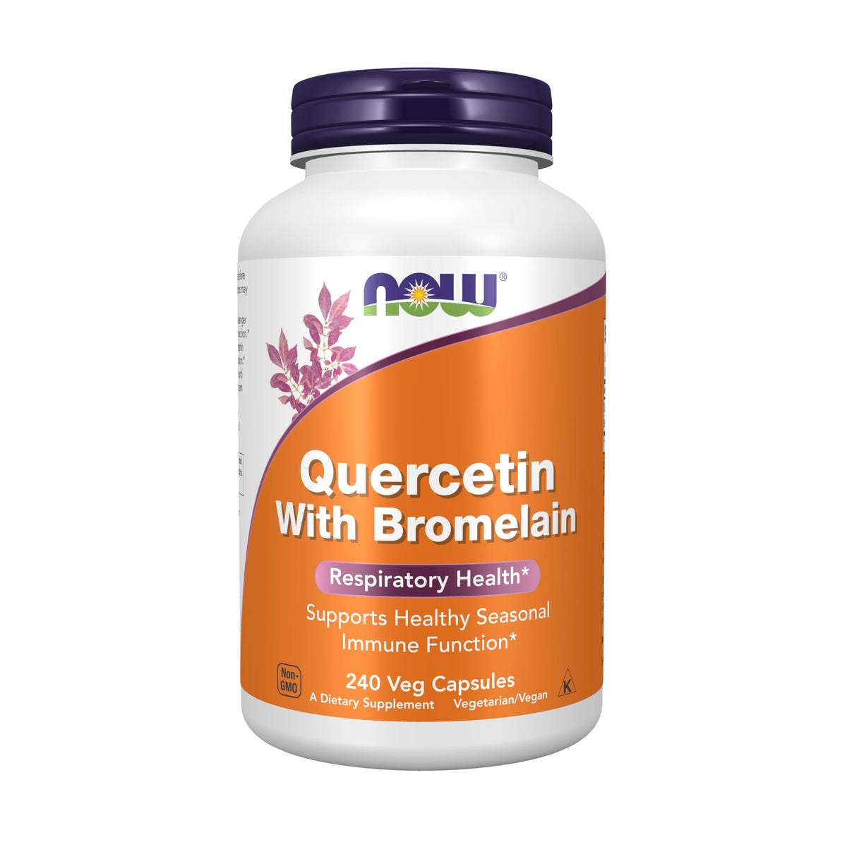 NOW Foods Quercetin with Bromelain bottle front for seasonal immune support.