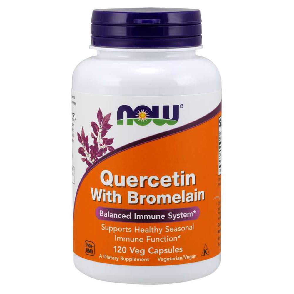 NOW Foods Quercetin with Bromelain bottle for immune support and histamine balance.