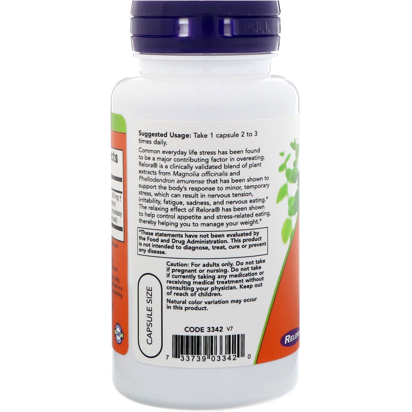 NOW Foods Relora capsules close-up ready for daily stress management.
