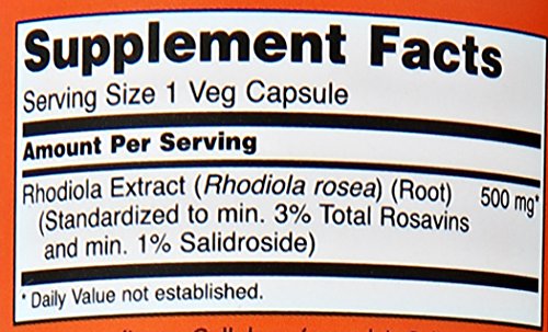 NOW Foods Rhodiola Rosea packaging label emphasizing GMP quality.