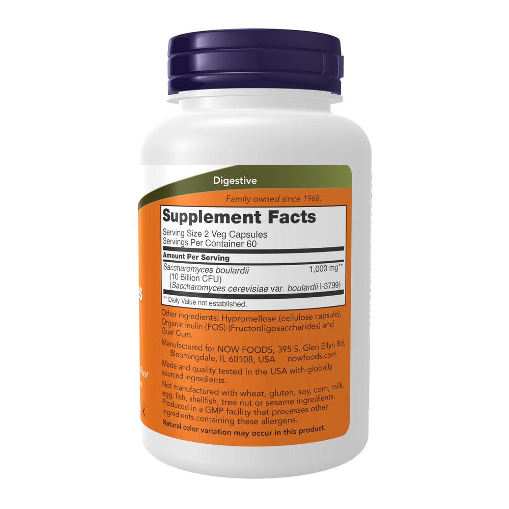 NOW Foods Saccharomyces boulardii capsules in vegan form.