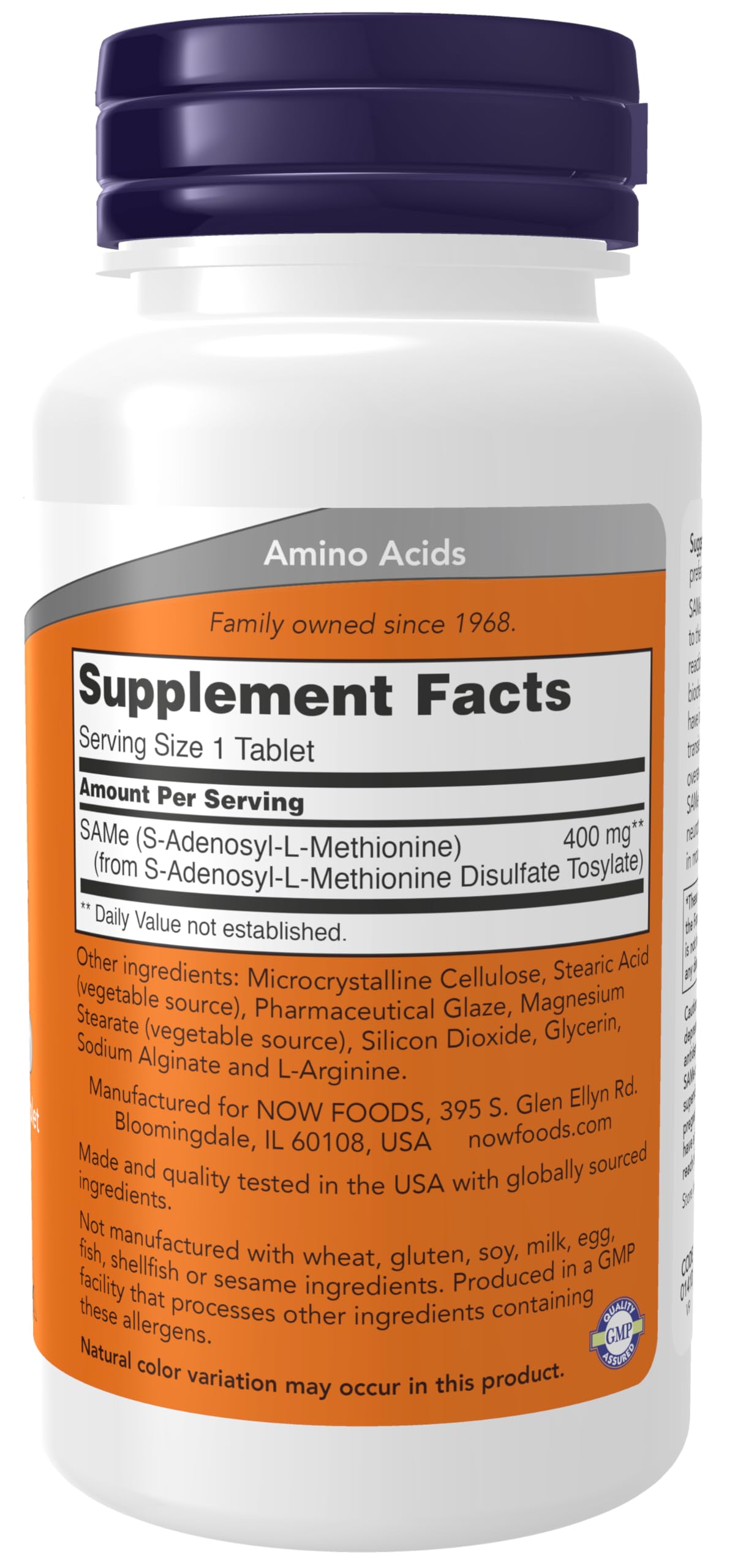 NOW Foods SAMe tablet close-up showing nervous system and mood benefits