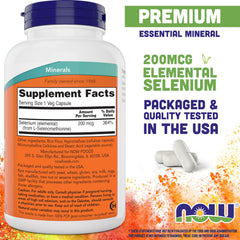 Now Foods Selenium label close-up showing L-selenomethionine for absorption