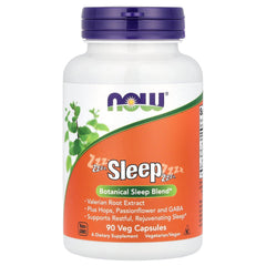 NOW Foods Sleep bottle with 90 vegetarian capsules, supporting a calm nightly routine.